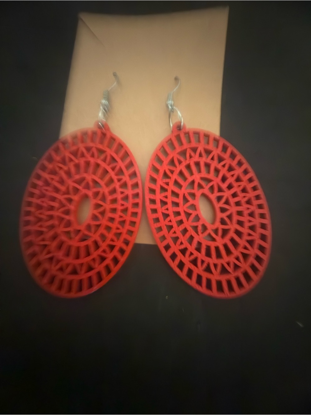Red Filigree Oval Wood Drop Earrings - Women Jewelry